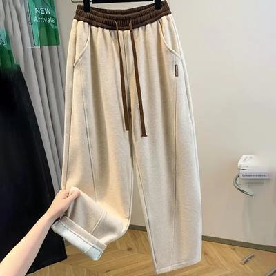 Pants for Women Plus Size Thickened Stretchy Elastic High Waist Long Trousers  Fleece Casual Wide Leg Pants