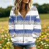 Women's Striped Print Long Sleeve Hooded Jacket with Pockets and for Casual Wear