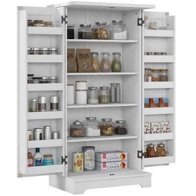 Kitchen Sideboard Kitchen Cabinet 5 Levels with Doors and Adjustable Shelves 60W X 40D X 120H Cm Cream Wood Grain