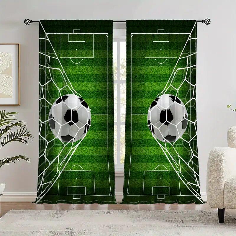 Set Of 2 Football Patterned Printed Curtains Window Decorations Home Room Curtain Made Polyester