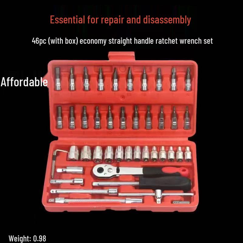 46-delat hyls- och spärrnyckelsats för bilreparation för hemmabruk