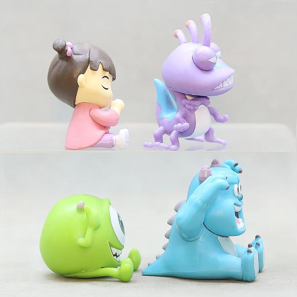 Monsters Inc 4Pcs Q Style Anime Action Figures James Sullivan Mike Randall Boggs Boo Model Toy Desktop Decor For Kids Anime Fans