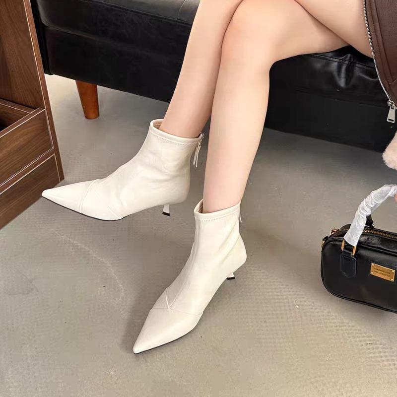 Autumn Soft Leather Pointed Toe Ankle Boots Women Fashion Zippers Thick Heels Shoes Street Style Mordern Short Botas