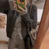 Gray Round Neck Buttoned Knitted Cardigan for Women Autumn New Women's Korean Style Sweater Trend