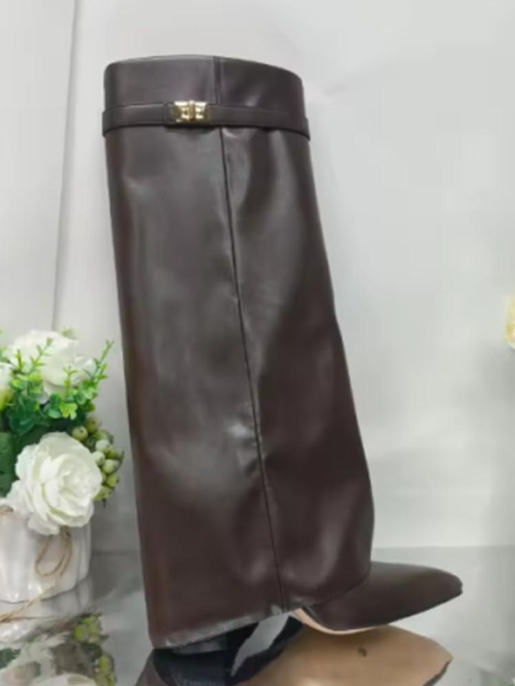Nuovi Stivali da Donna Autunnali e Invernali a Punta Alti fino al Ginocchio, Stivali Lunghi con Tacco Spesso, Stivali alla Moda a Vita Media