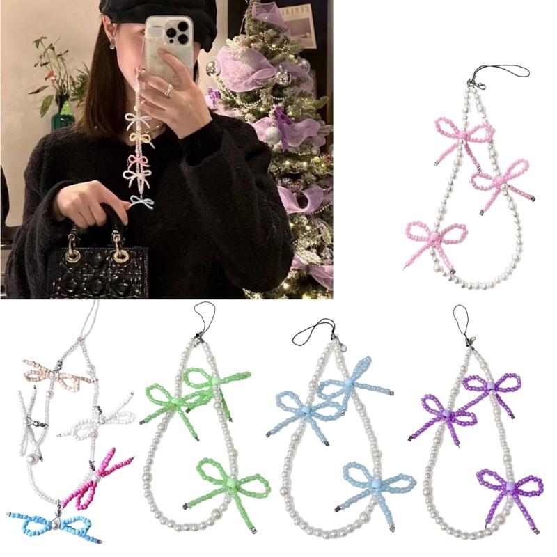 Bunter Schlüsselanhänger Handgefertigt Perlenbesetzter Schmetterling Handykette Einzigartiger und Stilvoller Schleifen-Schlüsselanhänger Geldbörse Kamera Dekoration