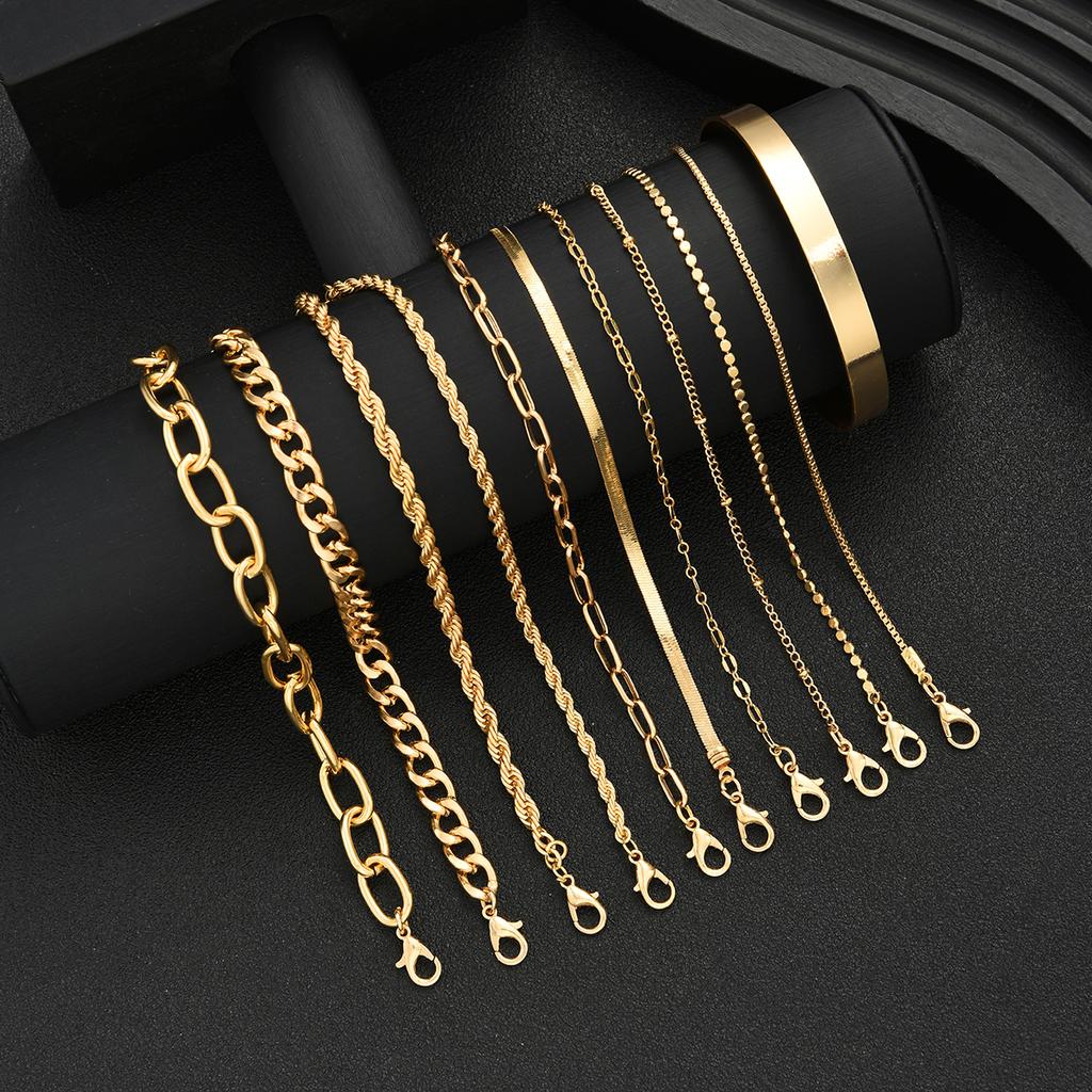 11pcs Fashion Minimalist Geometric Bracelet Set for Women Elegant Vintage Layered Snake Twist Chain Bead Bracelets Jewelry Gifts
