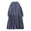 2025 spring new plaid dress retro casual loose and thin stand-up collar long-sleeved medium and long dress