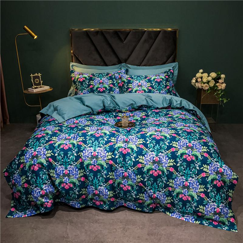 140TC Egyptian Coton Floral Bird Printing Beding Set, Soft Duvet Cover, Bed Shet, Pilowcases, American Style, High-End Premium 4Pcs