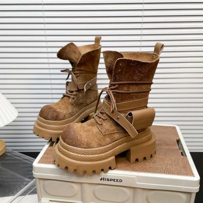 Fur Thick-soled Big-headed Martin Boots for Women's 2025 Autumn and Winter New Fashionable Foreign Versatile Medium Tube Knight Boots Tide