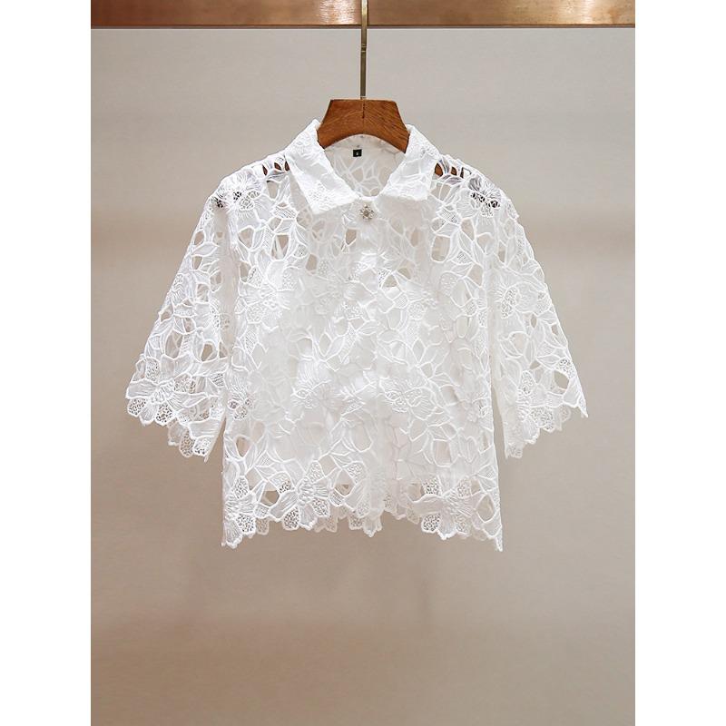 Nuovo completo estivo da donna con camicia a revers dal design piccolo e profumato in stile francese + gonna lunga a trapezio in pizzo