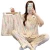 [Three-Piece Set] Summer Cloud Cotton Short-Sleeved Pajamas Women'S Pastoral Floral Niche Loungewear Can Be Worn Outside