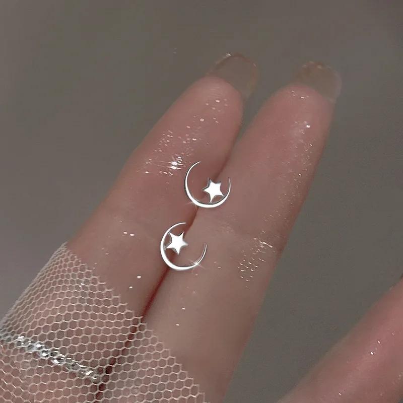 Trendy Silver Sparkling Star Zircon Stud Earrings for Women Girl Korean Butterfly Planet Earrings Jewellery Accessories 2pcs