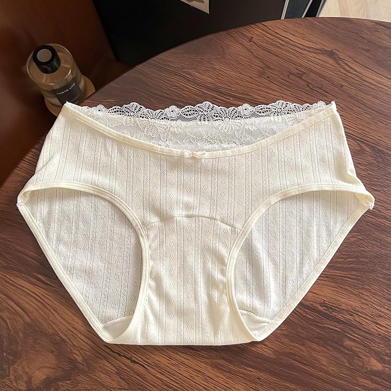 

Women s Spring and Summer Cotton Lace Edge 10A Bacteriostatic Extended Crotch Non Trace Middle Waist Triangle Briefs XL тілесний