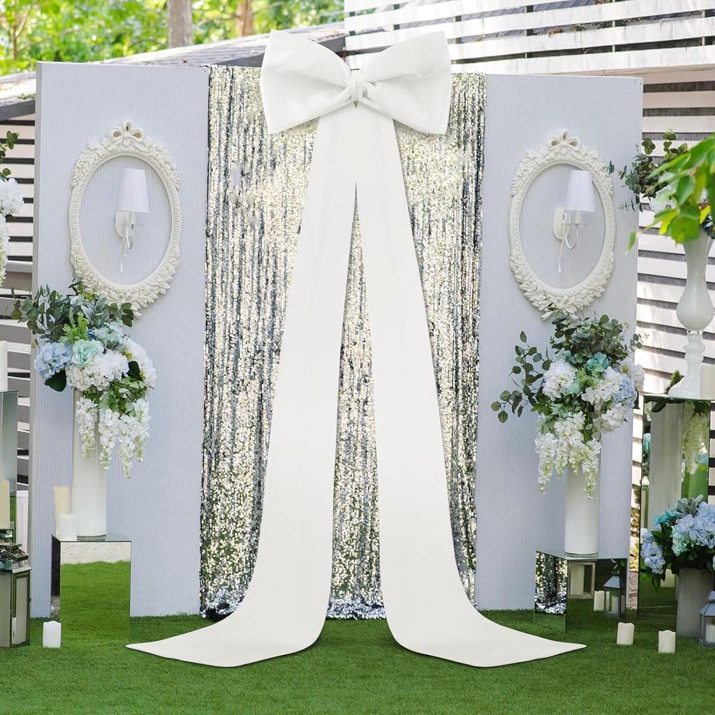 Extra Large Wedding Bow Decor, 118x28 Inch Giant Satin Bow with Long Streamer Huge Decorative Oversized Gift Belt for Arch Bachelorette Birthday