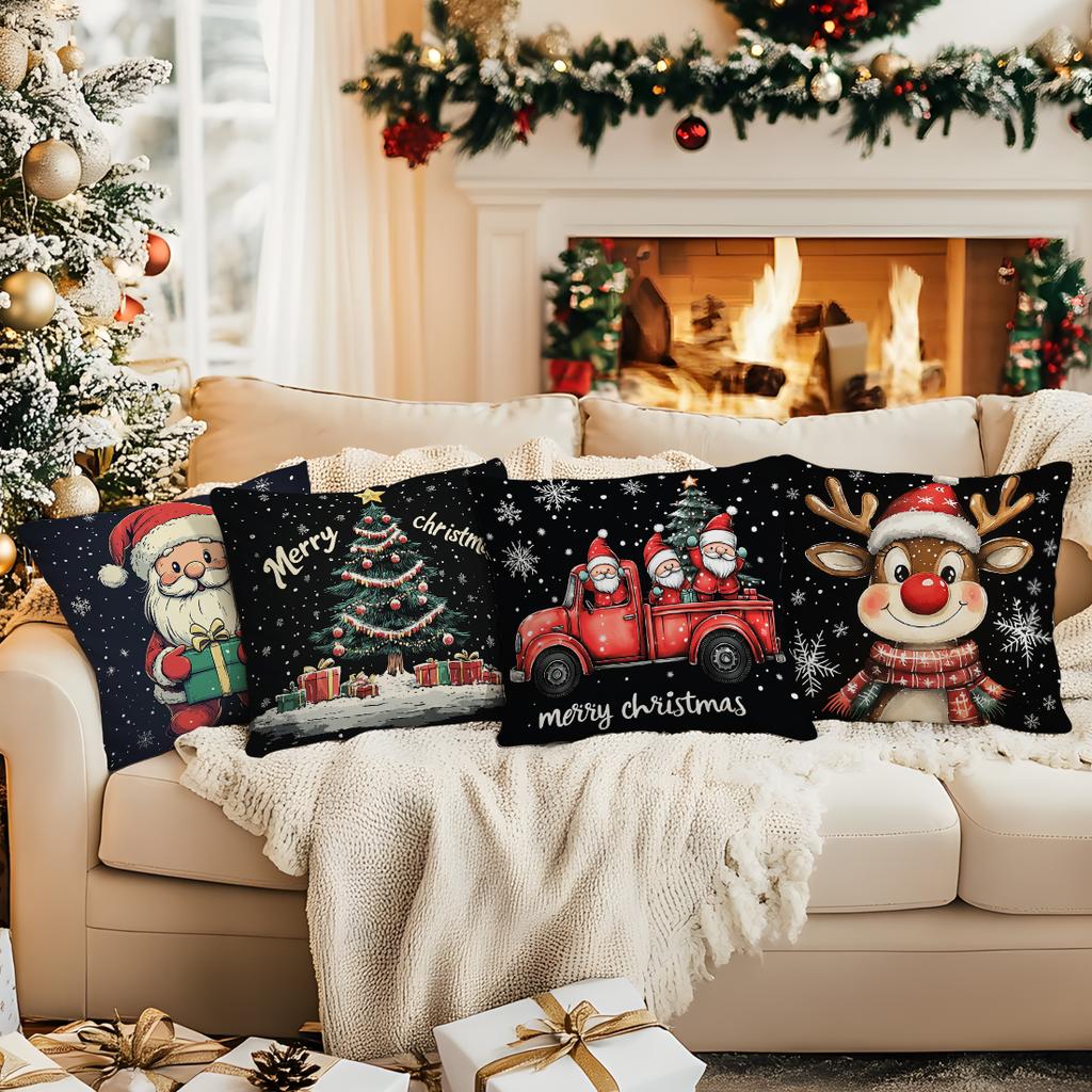 Santa Claus Elk Christmas Tree Pillowcase Bedroom Sofa Cushion Cover 100% Polyester Living Room Cushion Pillowcase Home Decor