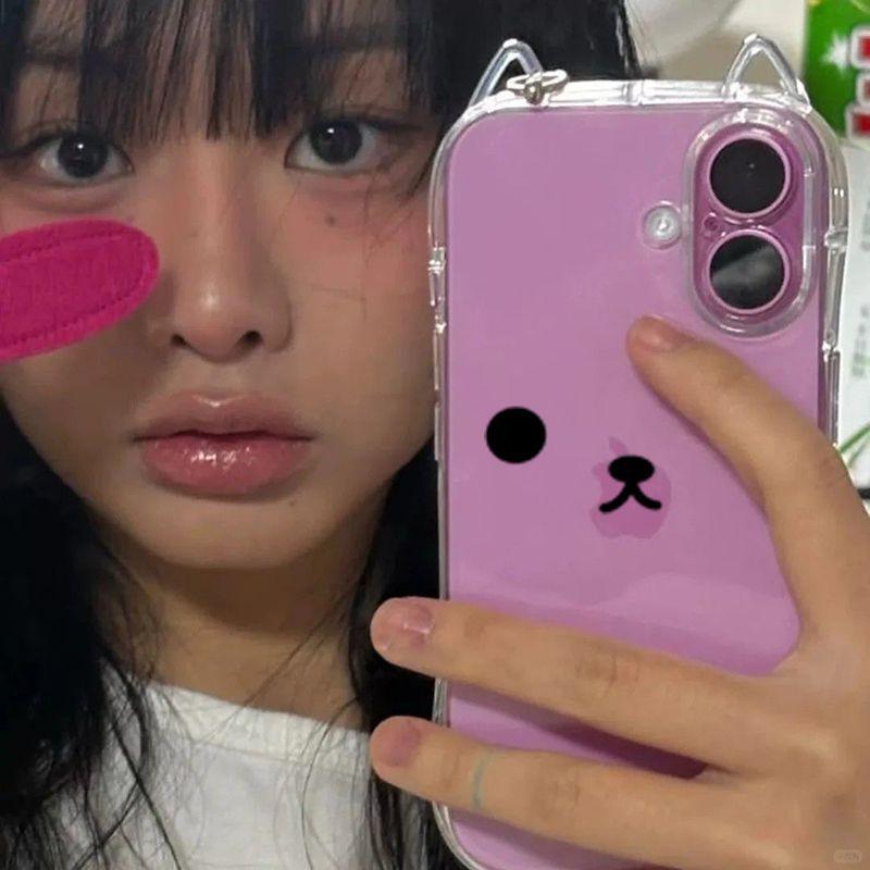Cute expression cat ears for iPhone17Promax mobile phone case Apple Air transparent 16/15 cute 14