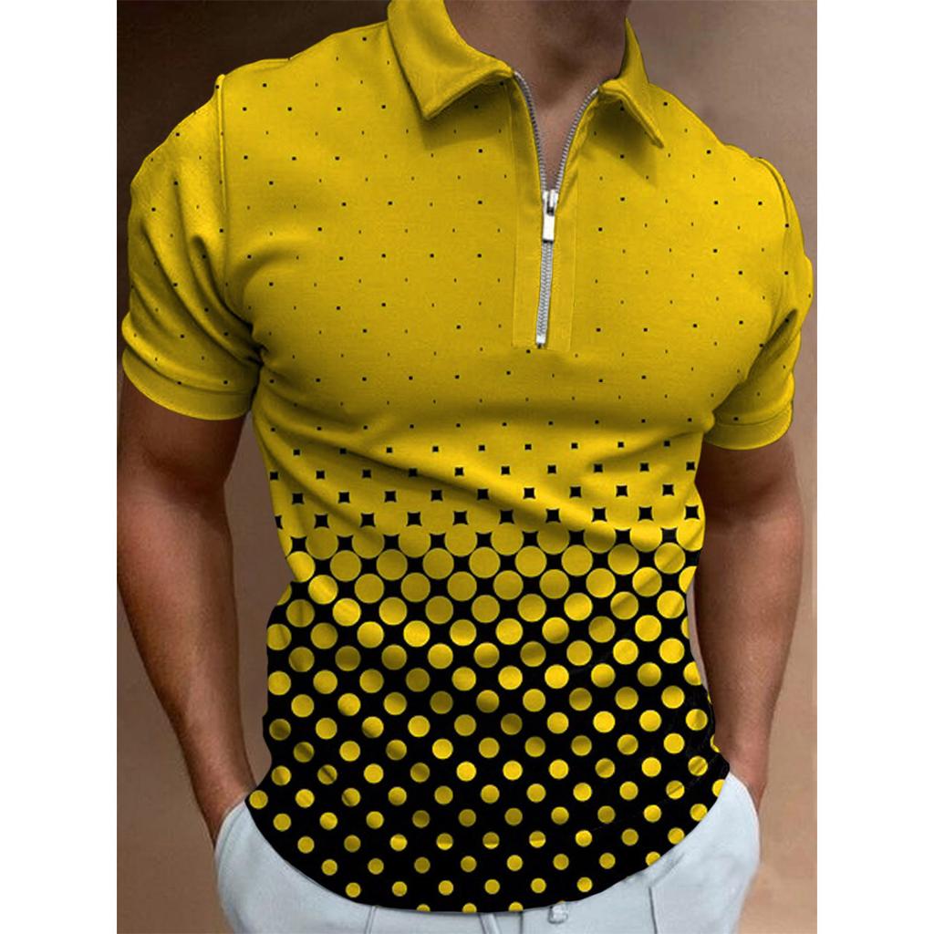 Polo Collar Summer Casual Khaki Striped T Shirt Men Tops