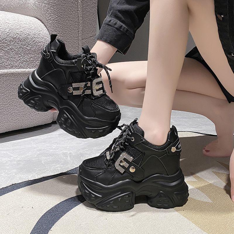 10CM Women Chunky Sneakers High Top Bling Leather Shoes Platform Casual Shoes Woman Outdoor Sports Sneakers