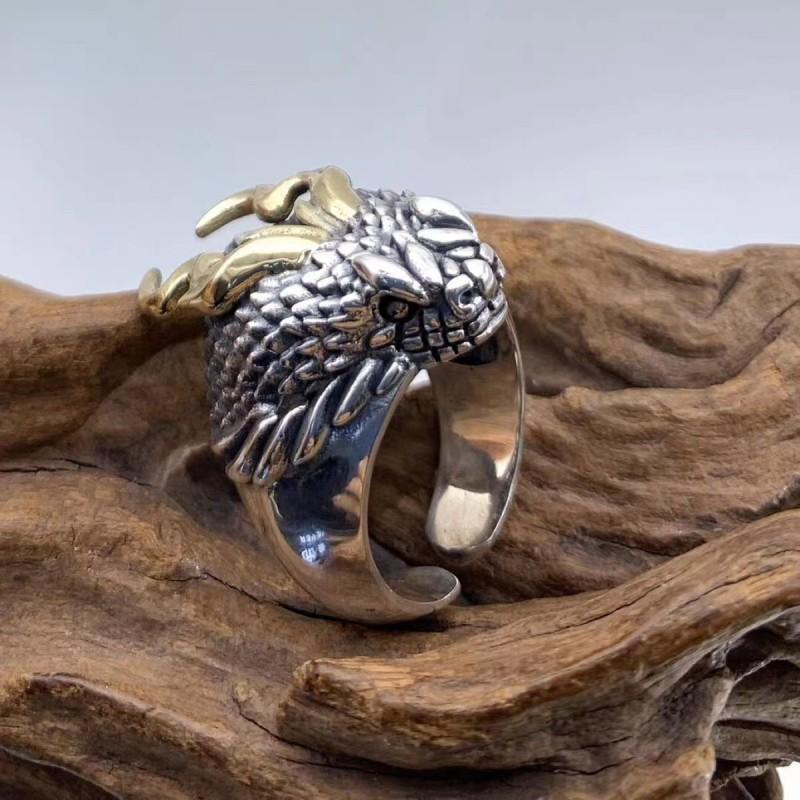 Adjustable Open Ring Men Women Sterling Dragon Snake Design Vintage Geometric Band Retro Style Jewelry