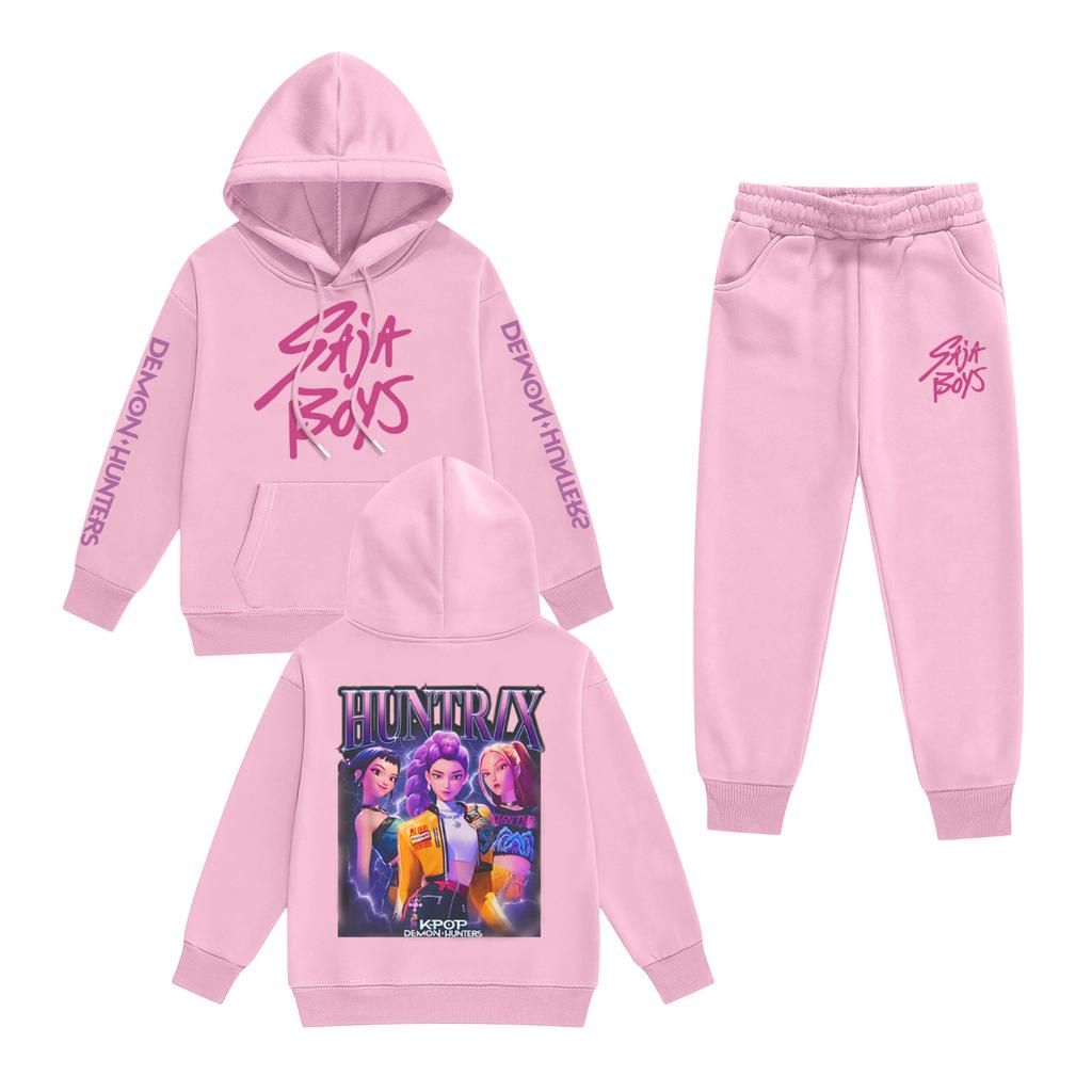 Kids' Long Sleeve Loose Pullover Letter Print Drawstring Hooded Sweatshirt Sweatpants Set