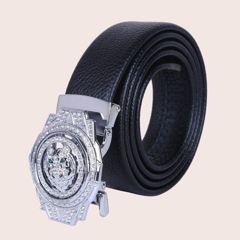 

Мужской ремень с автоматической пряжкой в деловом стиле с узором личи, вращающийся трехмерный узор с пуговицей 130cm