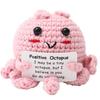 Pink Octopus Positive Crochet Animals Doll With Card Desktop Ornament Emotional Support Handmade Knitted Cheer Up Toy