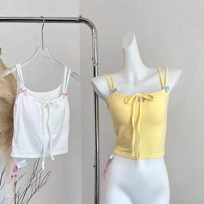 Süßes Damen-Camisole mit Schleife, Brustpolstern und Doppelträgern – Stilvolles Rückendesign