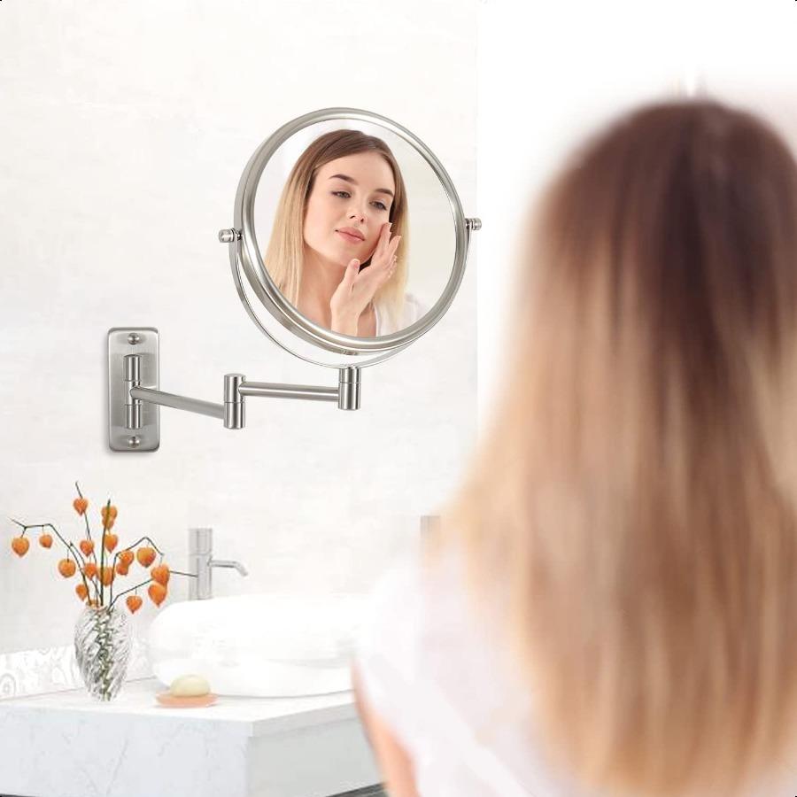 8 Wall Mounted Makeup Mirror 1X 10x Magnifying Mirror Double Sided Vanity Makeup Mirror for Bathroom Nickel Brush Finish