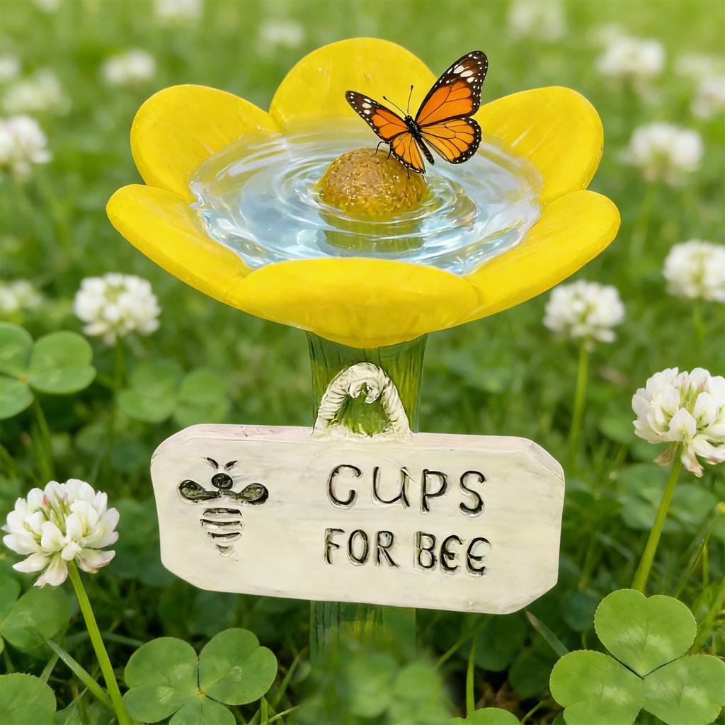 Resin Bee Watering Station with Flower Design Bee Water Feeder for Thirsty Pollinators Insects for Outdoor Garden Yard Decor