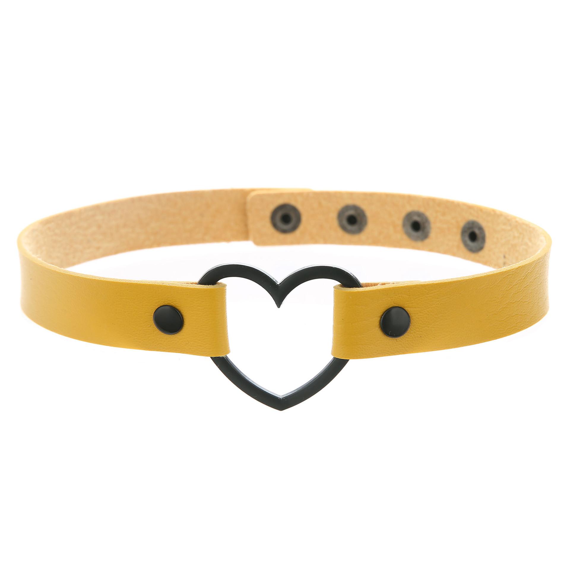 Gothic Leder Herz Choker Halskette Für Frauen Mädchen Verstellbare Punk Halskette Kawaii Süßer Schmuck gelb