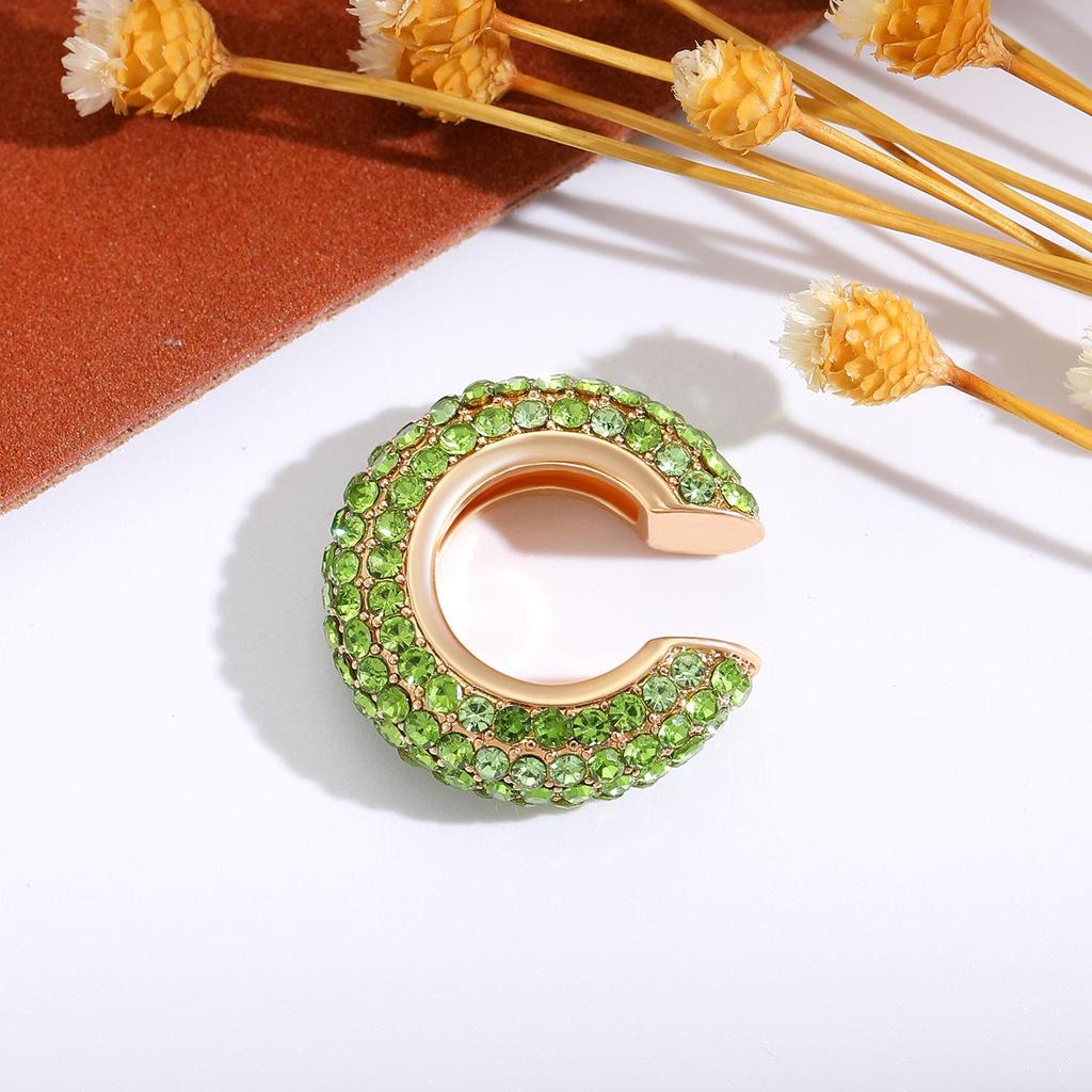 Retro Fashion C-Shaped Bling Ear Clips with Colored Diamonds - Trendy No-Pierce Earrings