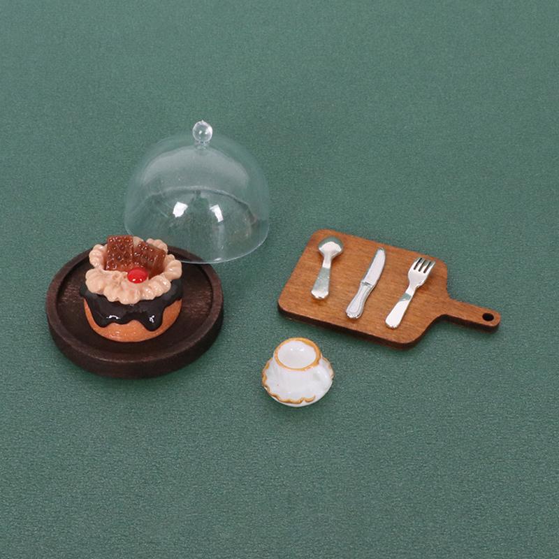

8 шт./набор аксессуаров для самостоятельного изготовления кукольного домика, кофейного миниатюрного торта, деревянного подноса с крышкой, витрины для десертов, кухонной модели, декора, игрушки as the picture