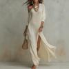 Summer European and American New Elegant Long-sleeved Knitted Pleated Split-ended Women's Dress