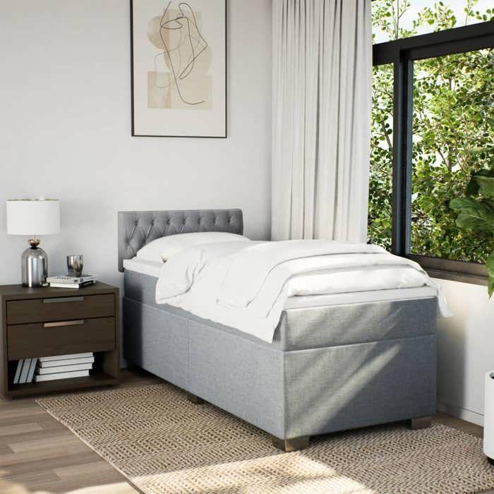 Exclusive House - Slatted Bed Base with Light Grey Mattress 80x200 Cm Fabric