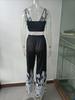 2025 Sommer Damen Europäischer & Amerikanischer Print Bandeau Weite Hosen Zweiteiliges Set