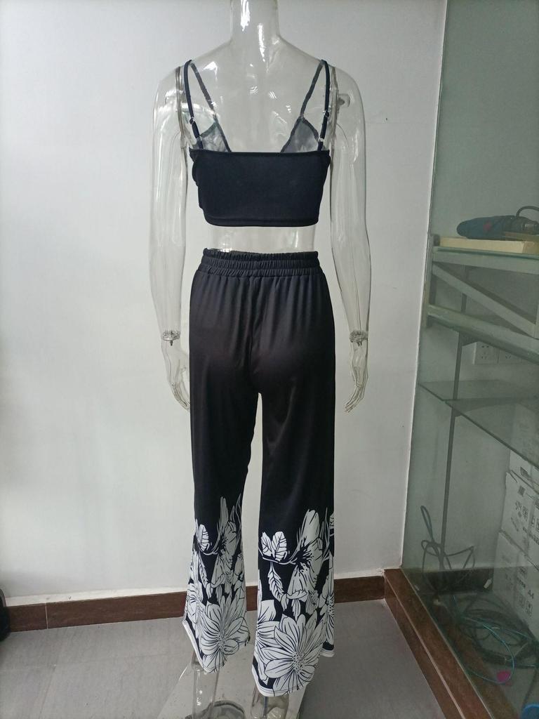 2025 Sommer Damen Europäischer & Amerikanischer Print Bandeau Weite Hosen Zweiteiliges Set