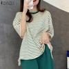 ZANZEA Women Summer Casual Round Neck Striped Short Sleeve Pajama Blouse