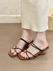 Retro thin strap open-toed sandals women's wedge heel two wear square head cool slippers special-shaped heels