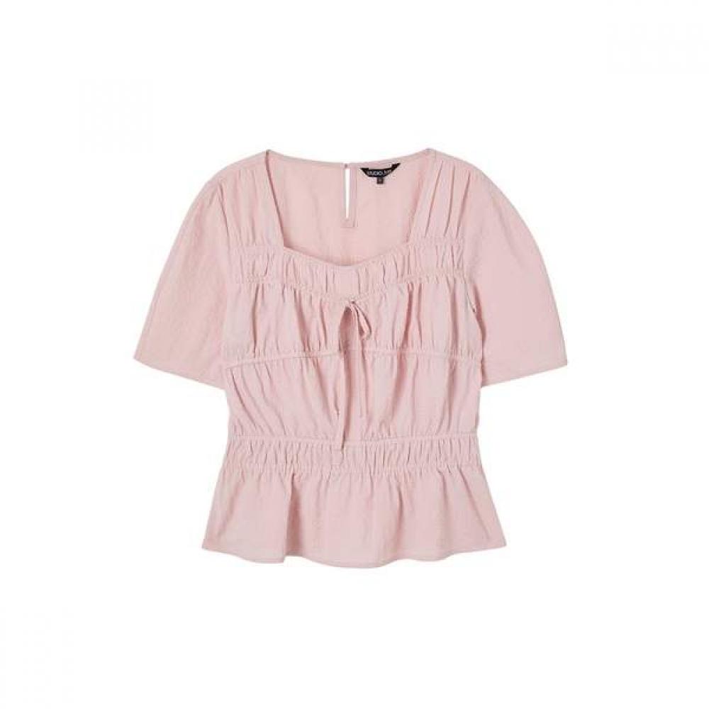Lap Women S Ribbon Smocking Shirring blouSe aS2wb563 BK (black)/FF