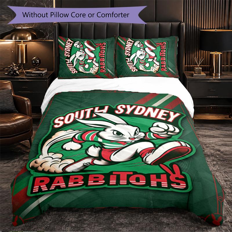 South Sydney Rabbitohs Modello Microfibra Set Biancheria da Letto 3 Pezzi Decorazione Copripiumino per Camera da Letto Uso Domestico