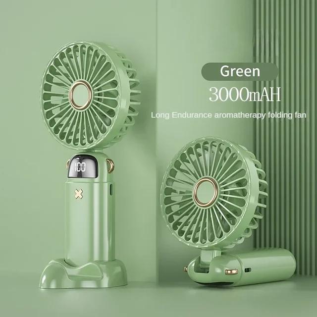 USB Handheld Mini Fan Foldable Portable Neck Hanging Fans 5 Speed USB Rechargeable Fan with Phone Stand and Display Screen