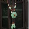 GEMCHIC Women's Vintage Chinese Style Green Jade Flower Pendant Necklace with Tassel Beads Long Chain Ethnic Jewelry