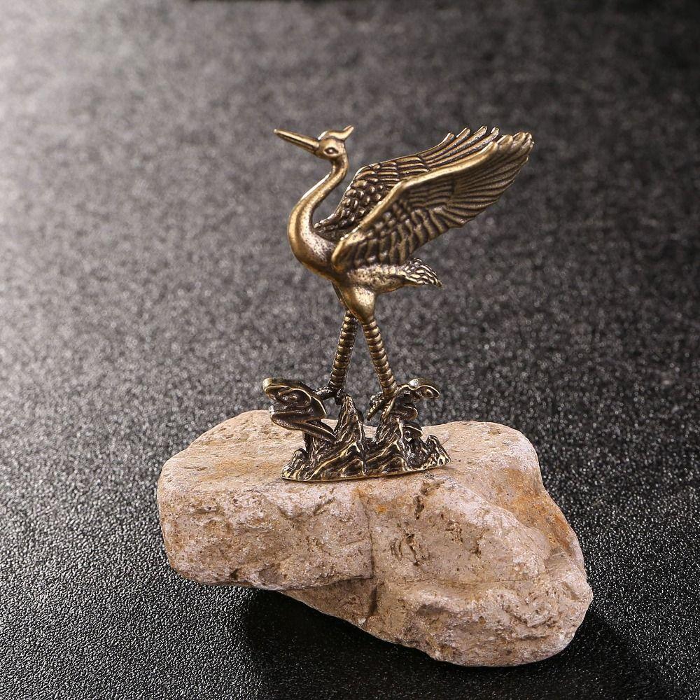 Copperware Crane Figurines Pure Brass Brass Miniatures Red-crowned Crane Sculpture  Handle Decor