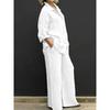 Womens Solid Color Linen Two Piece Set Loose Shirt And Wide Leg Pants