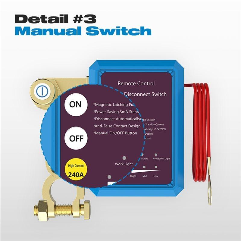 For Car Boat Remote Control Battery Disconnect Switch 12V/24V 240A Automatic Power-Off Functionality
