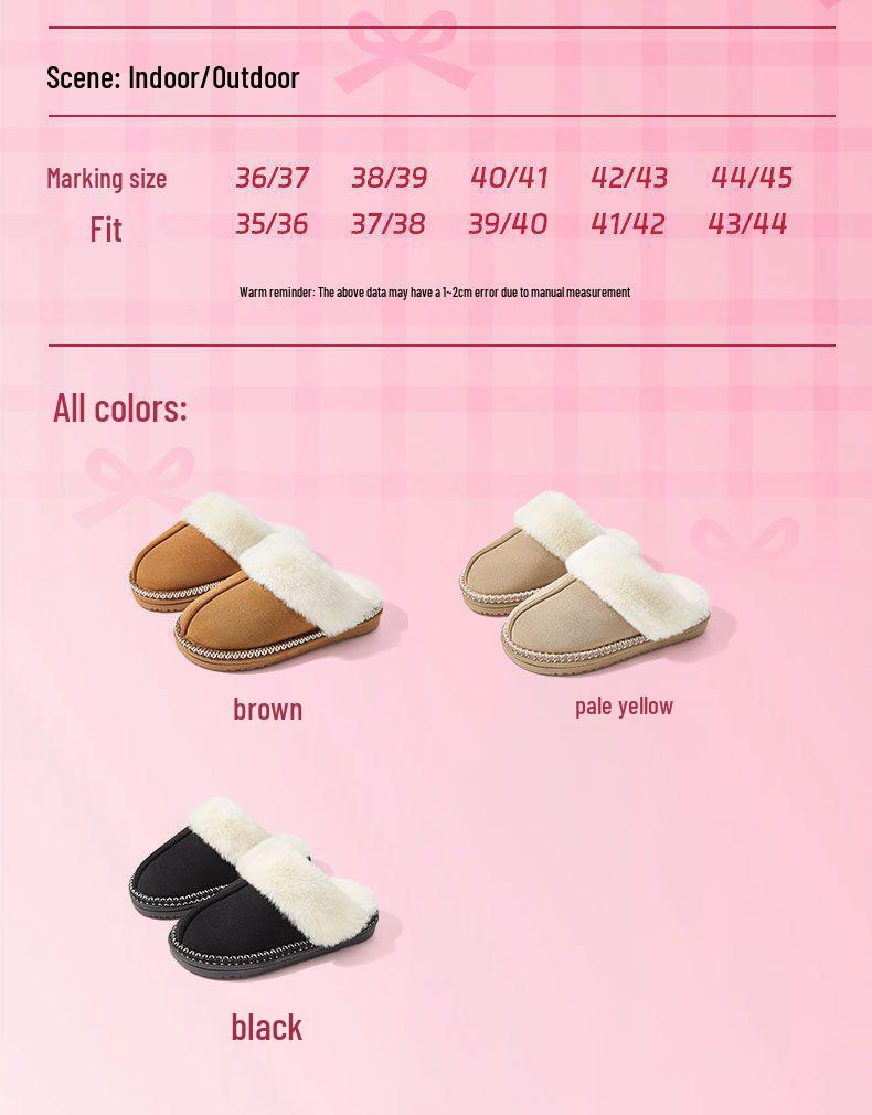 Women's Warm Furry British-Style Cotton Slippers, Non-Slip Thick Sole for Indoor/Outdoor Use, Suitable for Couples and Men