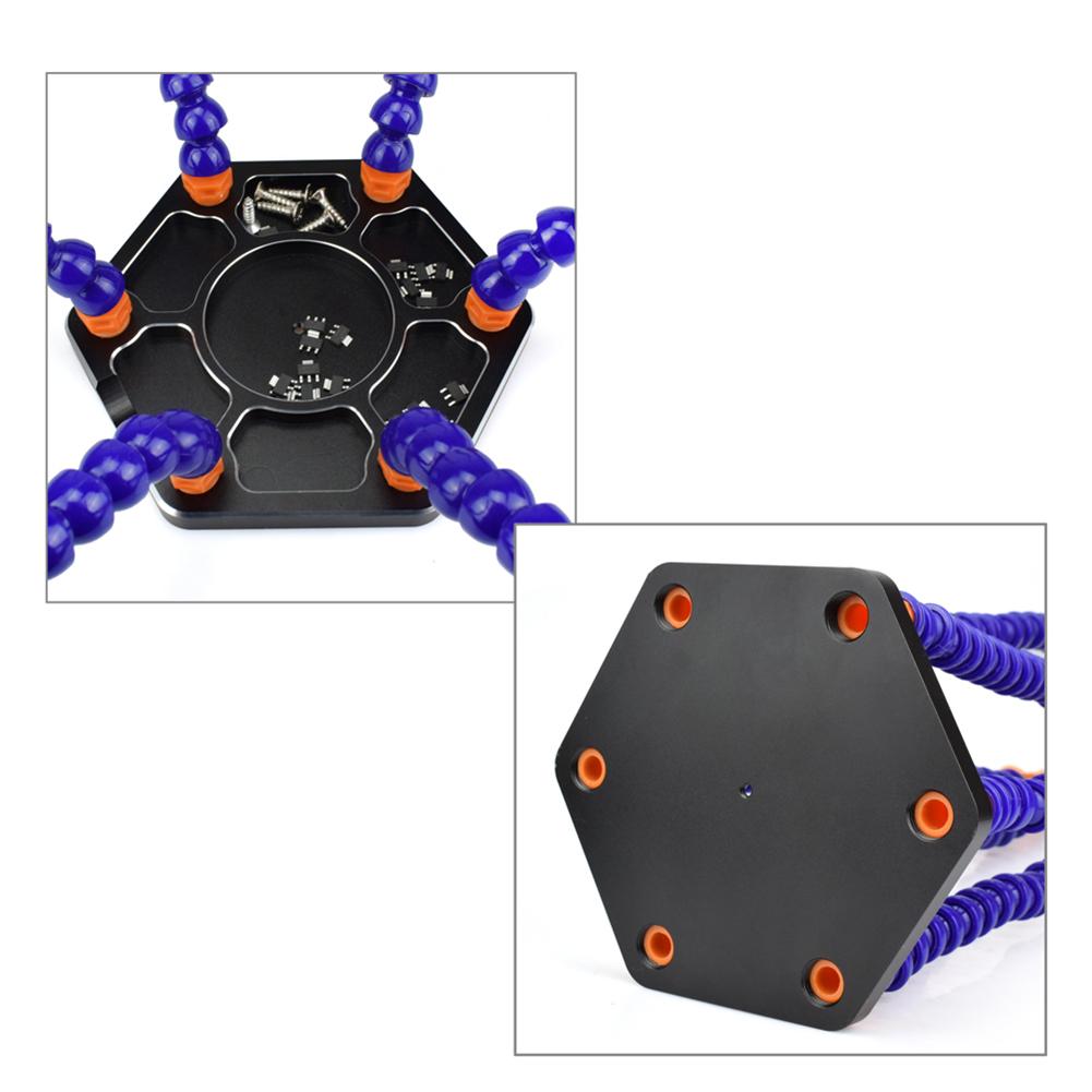 Bench Table Clamp Soldering Station 6 Flexible Arms Aluminum Alloy Soldering Iron Holder Rotatable Clips Detachable for PC Board