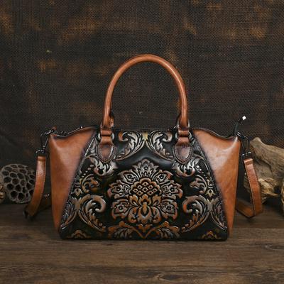 Sac pour femme vintage en relief Sac en cuir de style chinois Sac à main grande capacité Sacs à bandoulière polyvalents
