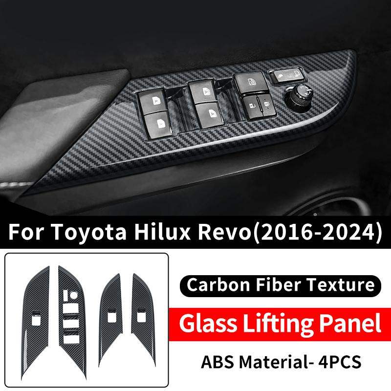 

For Toyota Hilux 2016-2026 Pickup Truck Car Window Switch Panel Cover Trim Carbon Fiber Pattern Interior Decoration Accessories Fiber Texture